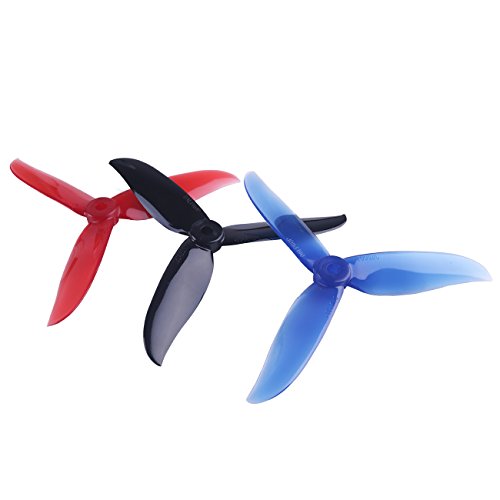 12pcs 5045 hélices de 3 láminas 5 Pulgadas Tri Blade Props para 2204 2205 2206-2306 Motores sin escobillas FPV Racing Drone Quadcopter (Transparente-Rojo, Negro, Azul-Transparente)