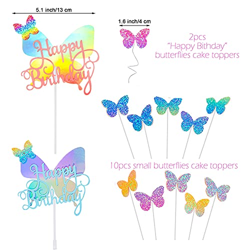 12Pcs Topper de Tarta Mariposa,Topper Tarta Decoración Mariposas,Topper Tarta Happy Birthday Mariposa para Fiesta Baby Shower Aniversario Boda para Chicas Infantiles Niñas