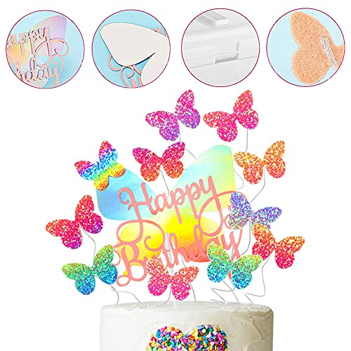 12Pcs Topper de Tarta Mariposa,Topper Tarta Decoración Mariposas,Topper Tarta Happy Birthday Mariposa para Fiesta Baby Shower Aniversario Boda para Chicas Infantiles Niñas