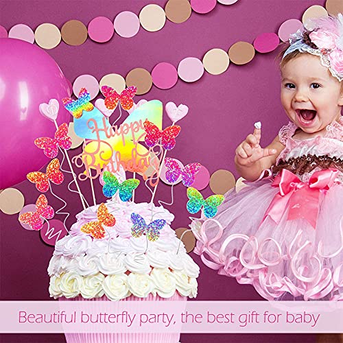 12Pcs Topper de Tarta Mariposa,Topper Tarta Decoración Mariposas,Topper Tarta Happy Birthday Mariposa para Fiesta Baby Shower Aniversario Boda para Chicas Infantiles Niñas