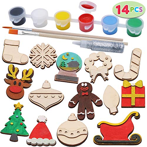 14 Imán de Madera Kit de Creatividad de Pintura, Artesanía y Manualidades, Regalo de Cumpleaños, Navidad