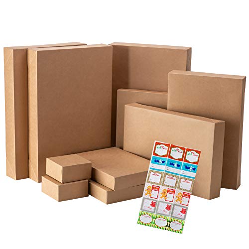 16 pcs Caja de Kraft de Camisa de Tamaños Surtidos con 16 Pegatinas de Etiquetas de Regalo para Navidad, Vacaciones, Día del padre, Cumpleaños