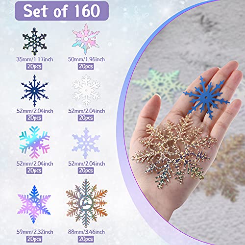 160 Pegatinas de Copo Nieve de Invierno Navidad Confeti Adhesivo de Ventana de Copo de Nieve Brillante Grande de Brillo de 2 Pulgadas Decoración Copo de Nieve Congelado Adorno Copo de Nieve