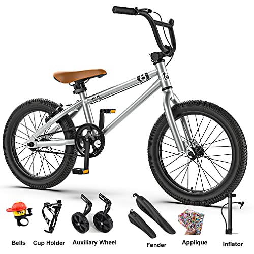 16/20 Pulgadas Bicicleta MontañA NiñO Bicicleta Infantil MontañA,Freno En V/Cuadro Acero Con Alto Contenido Carbono/Rueda Auxiliar ExtraíBle/NiñOs Mayores 6AñOs/Guardabarros Gratis