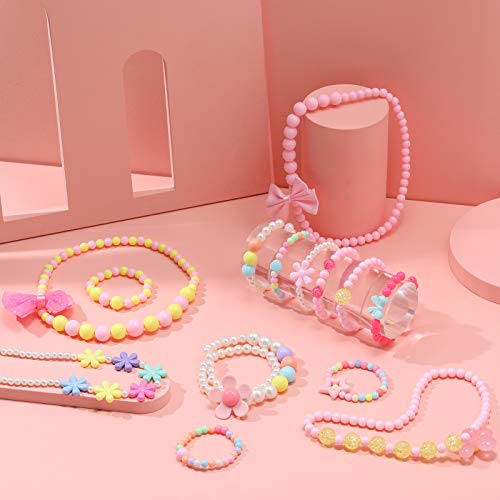 18 Piezas Collares y Pulseras de Cuentas Collar de Colores de Juego de Niños Joyería Princesa de Cuentas Disfraces de Fiesta para Niños Pequeños