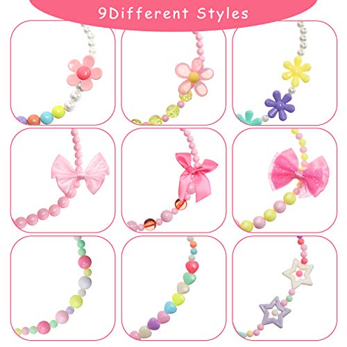 18 Piezas Collares y Pulseras de Cuentas Collar de Colores de Juego de Niños Joyería Princesa de Cuentas Disfraces de Fiesta para Niños Pequeños