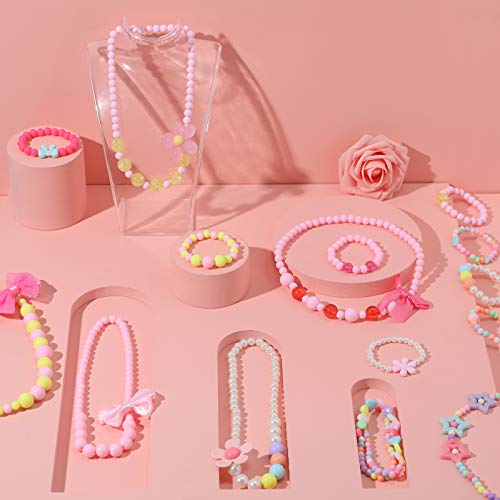 18 Piezas Collares y Pulseras de Cuentas Collar de Colores de Juego de Niños Joyería Princesa de Cuentas Disfraces de Fiesta para Niños Pequeños