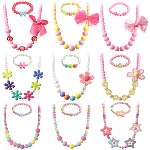 18 Piezas Collares y Pulseras de Cuentas Collar de Colores de Juego de Niños Joyería Princesa de Cuentas Disfraces de Fiesta para Niños Pequeños