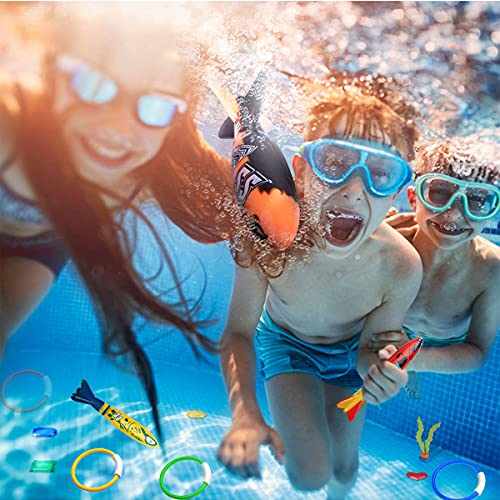 19Piezas de Buceo Juguetes de Buceo Piscina bajo el Agua Juego de Buceo Anillo de Buceo niños Piscina de natación Juguete Bolas de Buceo Bandidos Torpedo con Bolsa de Transporte