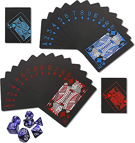 2 Juegos Baraja Poker Plastico 1 Juego de Dados Naipes Reutilizables para Fiestas Y Juegos Azul Y Rojo