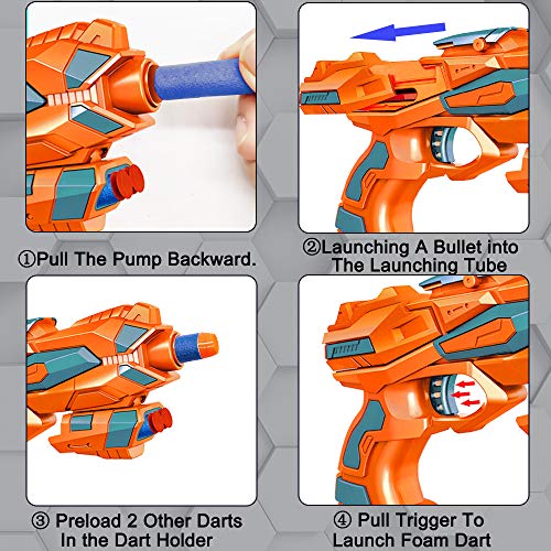 2 Pcs Pistola de Juguete Niños, Pistola Bláster con 60 Flechas/Balas + 2 Gafas Protectoras, Pistola de Dardos Espuma Infantil, Juegos Tiro Pistola de Ninos, Regalo de Cumpleaños Niños Niñas 3-10 Años