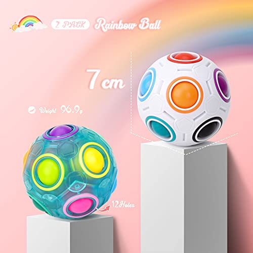 2 Piezas Magic Rainbow Ball, TOYESS Spherical Cube Juguete Rainbow Puzzle Ball para Niños y Adultos, Stress Relief, Llenadores de Bolsos para Navidad (Blanco+Azul)