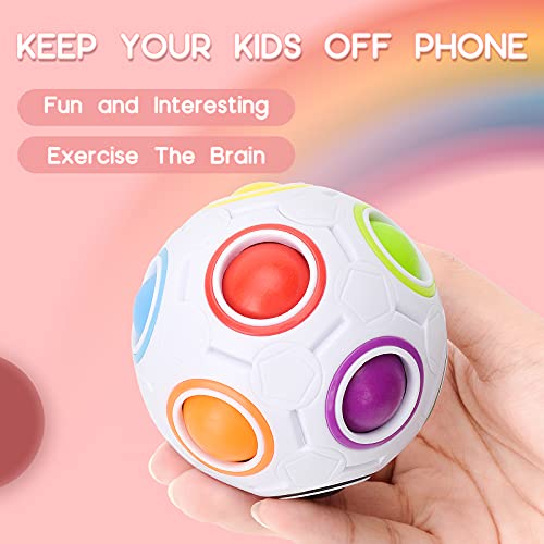 2 Piezas Magic Rainbow Ball, TOYESS Spherical Cube Juguete Rainbow Puzzle Ball para Niños y Adultos, Stress Relief, Llenadores de Bolsos para Navidad (Blanco+Azul)