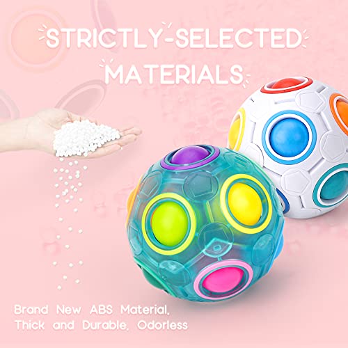 2 Piezas Magic Rainbow Ball, TOYESS Spherical Cube Juguete Rainbow Puzzle Ball para Niños y Adultos, Stress Relief, Llenadores de Bolsos para Navidad (Blanco+Azul)