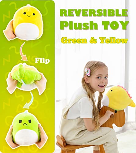 2 Piezas Reversible Plushies Dinosaur Stuffed Animal Dino Cute Stuff, Flip Happy Sad Mood TikTok Doble Cara Peluche Regalos de Juguete para niños niñas Adultos (Vistoso)