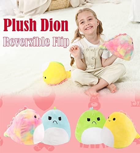 2 Piezas Reversible Plushies Dinosaur Stuffed Animal Dino Cute Stuff, Flip Happy Sad Mood TikTok Doble Cara Peluche Regalos de Juguete para niños niñas Adultos (Vistoso)