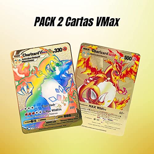 2 X Cartas Pokémon Doradas VMAX - Edición Coleccionista Tarjetas Oro de Metal - Metal Golden Card