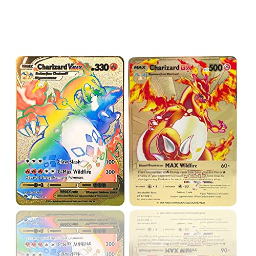 2 X Cartas Pokémon Doradas VMAX - Edición Coleccionista Tarjetas Oro de Metal - Metal Golden Card