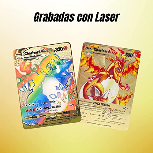 2 X Cartas Pokémon Doradas VMAX - Edición Coleccionista Tarjetas Oro de Metal - Metal Golden Card