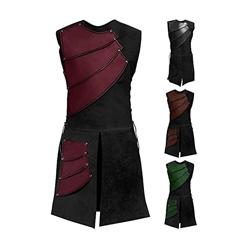 2021 El último Halloween Adulto Hombre Sin Mangas Medieval Cosplay Disfraces Vendaje Caballero Ranger Edad Media Patchwork Mezcla Chaqueta Ropa, rosso, L