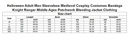 2021 El último Halloween Adulto Hombre Sin Mangas Medieval Cosplay Disfraces Vendaje Caballero Ranger Edad Media Patchwork Mezcla Chaqueta Ropa, rosso, L