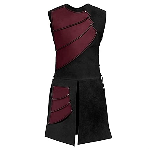 2021 El último Halloween Adulto Hombre Sin Mangas Medieval Cosplay Disfraces Vendaje Caballero Ranger Edad Media Patchwork Mezcla Chaqueta Ropa, rosso, L