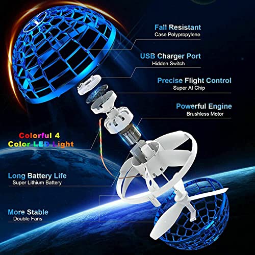 2021 Flying Ball Toys, Globe Shape Magic Controller Mini Drone Flying Toy, Controlled Boomerang Spinner, 360° Rotating, RGB Lights, Spinning UFO Safe for Kids and Adults (Blue)