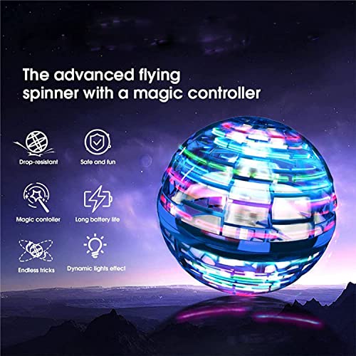 2021 Flying Ball Toys, Globe Shape Magic Controller Mini Drone Flying Toy, Controlled Boomerang Spinner, 360° Rotating, RGB Lights, Spinning UFO Safe for Kids and Adults (Blue)