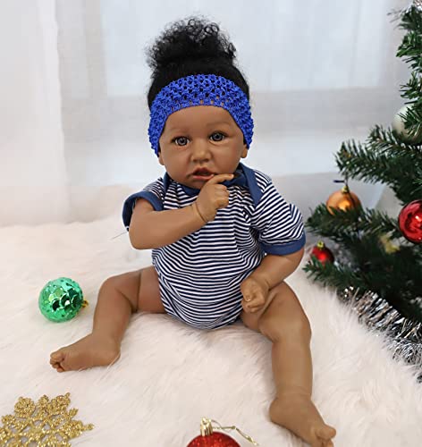 22 pulgadas/55 cm Muñeca Reborn Reales Lifelike Dolls Niño Toddler Realista Originales Regalos Juguetes Silicona Suave Niñas Negra Juguetes para Niños