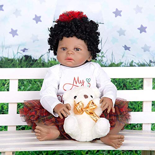 23 Pulgadas Reborn Baby Dolls de Cuerpo Completo de Silicona 57Cm Realista de Piel Negra muñecas de bebé niña Chico Regalo de cumpleaños Falso Juguete de bebé Negro Indio