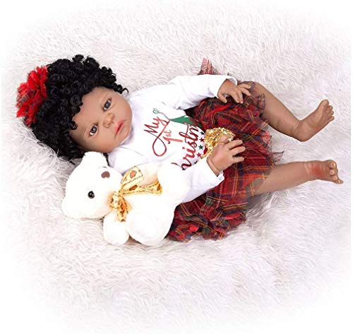 23 Pulgadas Reborn Baby Dolls de Cuerpo Completo de Silicona 57Cm Realista de Piel Negra muñecas de bebé niña Chico Regalo de cumpleaños Falso Juguete de bebé Negro Indio