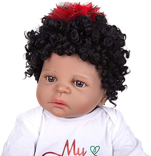 23 Pulgadas Reborn Baby Dolls de Cuerpo Completo de Silicona 57Cm Realista de Piel Negra muñecas de bebé niña Chico Regalo de cumpleaños Falso Juguete de bebé Negro Indio