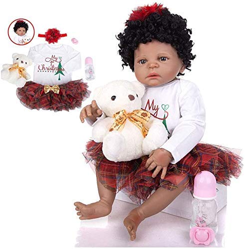 23 Pulgadas Reborn Baby Dolls de Cuerpo Completo de Silicona 57Cm Realista de Piel Negra muñecas de bebé niña Chico Regalo de cumpleaños Falso Juguete de bebé Negro Indio