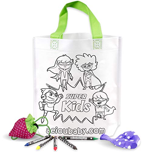 25 Bolsas para Colorear + 1 Bolsa Reutilizable | 25 Bolsas Individuales con 5 Ceras de Colores y Globo | Regalo niños Fiestas y cumpleaños