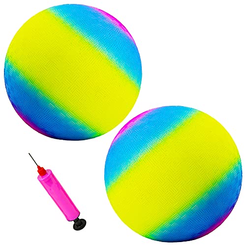 2pcs Pelota de Playa Inflable, BKJJ Pelota Blanda para Niños, Bolas de arcoíris de 8.5 Pulgadas, Inflación de Deportes de Playa Pelota de Juego Kickball Pelota de Playa Pelota de Colores