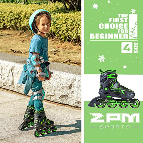 2pm Sports Torinx - Patines en línea ajustables, color verde y negro, unisex, para niños y adultos, verde, Medium - Big Kids(1-4UK)