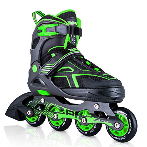 2pm Sports Torinx - Patines en línea ajustables, color verde y negro, unisex, para niños y adultos, verde, Medium - Big Kids(1-4UK)