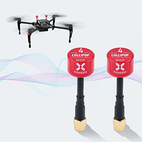 2pz Foxeer Lollipop FPV Antenna 5.8G 2.3dBi RHCP Super Mini TX Antenna RX RP-SMA Maschio per RC FPV Drone (Rosso)