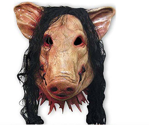 2x SET Cerdo + Máscara SAW JIGSAW con pelo sintético - Perfecto para carnaval y Halloween - Disfraz de adulto - Látex, unisex Talla única