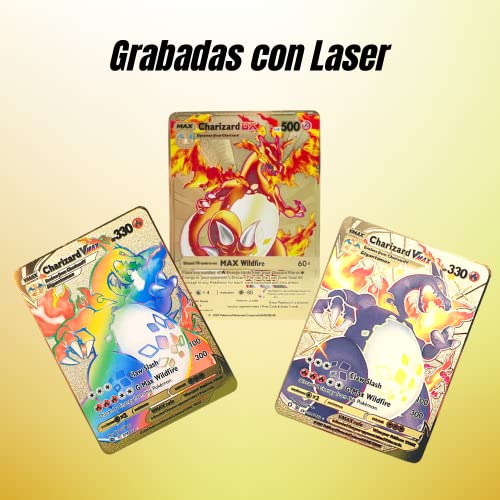 3 X Cartas Pokémon Doradas VMAX - Edición Coleccionista Tarjetas Oro de Metal - Metal Golden Card