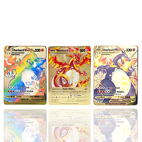 3 X Cartas Pokémon Doradas VMAX - Edición Coleccionista Tarjetas Oro de Metal - Metal Golden Card