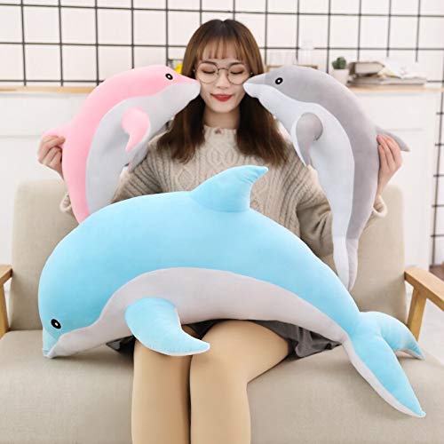 30-140cm Venta Grande Lindo Muñeco de Peluche Suave Delfín Juguetes de Peluche Animal Marino Niñas Moda Almohada para Dormir Bebé Regalo para Niños 100cm Azul