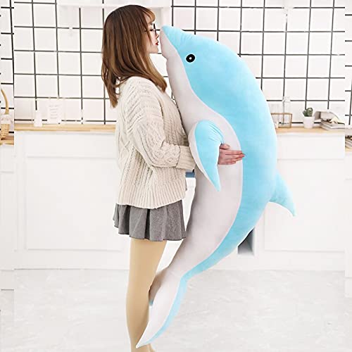 30-140cm Venta Grande Lindo Muñeco de Peluche Suave Delfín Juguetes de Peluche Animal Marino Niñas Moda Almohada para Dormir Bebé Regalo para Niños 100cm Azul