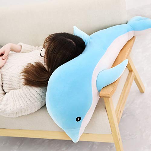 30-140cm Venta Grande Lindo Muñeco de Peluche Suave Delfín Juguetes de Peluche Animal Marino Niñas Moda Almohada para Dormir Bebé Regalo para Niños 100cm Azul