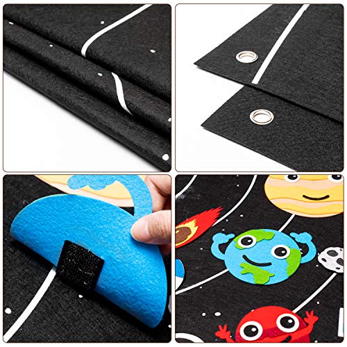 35 Felt Sun Systems Storyboard Kit para niños Felt Universe Storytelling Set Reutilizable Space Lab Toys Planetas Alien Galaxy Juguetes de aprendizaje colgantes Regalo de cumpleaños para niños y niñas