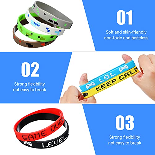 36 Brazaletes con Tema de Minería Pixelada Pulsera de Silicona de Personajes de Estilo Minero de Píxeles Pulsera de Videojuegos de Colores para Cumpleaños Suministros de Regalos de Fiesta