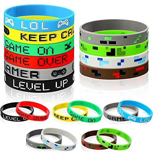 36 Brazaletes con Tema de Minería Pixelada Pulsera de Silicona de Personajes de Estilo Minero de Píxeles Pulsera de Videojuegos de Colores para Cumpleaños Suministros de Regalos de Fiesta