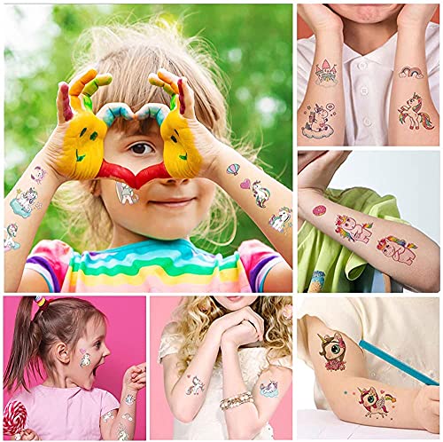 40 Pcs Regalitos Fiesta Cumpleaños Favores Infantiles - Unicornio llaveros & Pulsera & Anillo de Silicona, Tatuajes Temporales, Broche de joyería, Goma de Pelo de Unicornio para Niños Niña