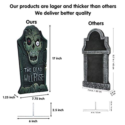 43 cm Lápida Sepulcral de Espuma para Halloween (6 Piezas), Lápida con Diferentes Estilos y Estacas de Metal Adicionales para Decoraciones de Jardín de Halloween