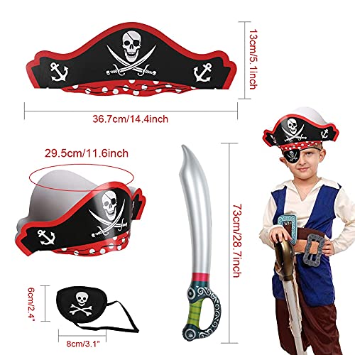 48x Barco pirata Decoraciones de cumpleaños para niños - Sea Rover Pancarta de feliz cumpleaños, Mantel de piratas, Gorra & Parche en el ojo & Espada-globo para Cosplay, Detalles Fiesta de Infantiles